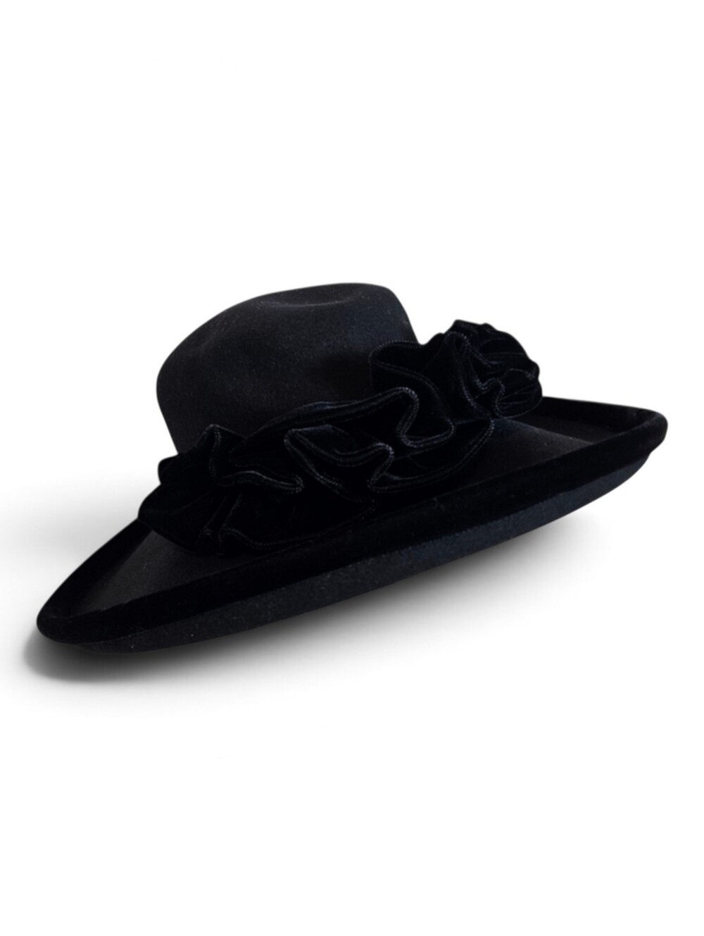 Vintage Saks Fifth Avenue Wool Hat Italy Wide Brim Velvet Trim Elegant Black